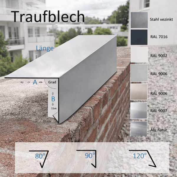 Traufblech - Tropfblech aus Stahl verzinkt oder Aluminium Ral beschichtet